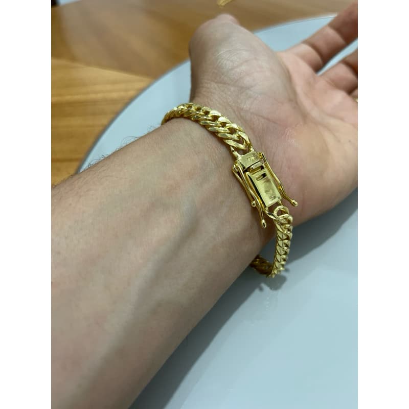 Pulseira masculina lacraia 8mm banhada a ouro 18k Fecho de gaveta duas travas