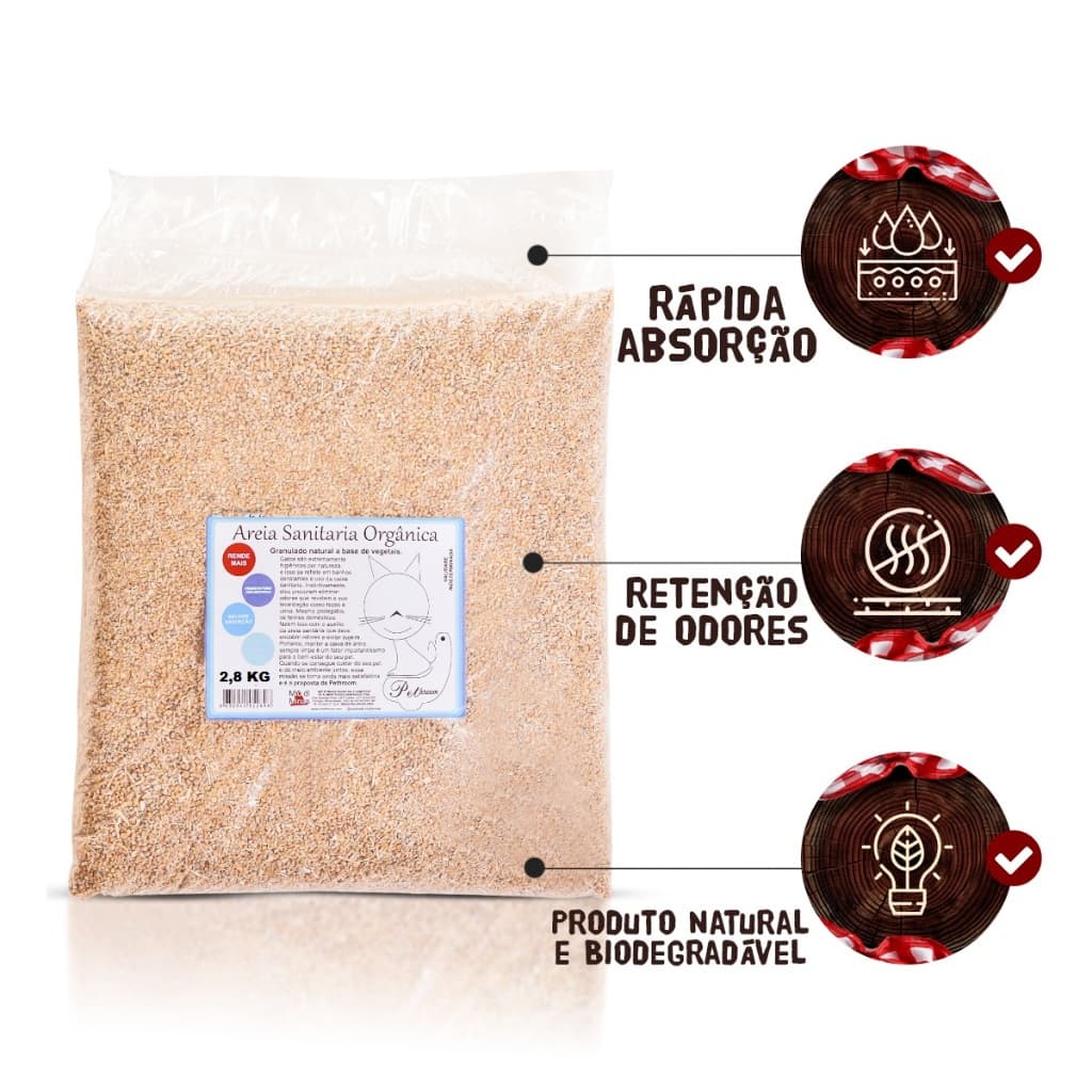 Areia Higienica Sanitaria Para Gatos 2.7KG Base Mandioca CEREAIS areia de gato