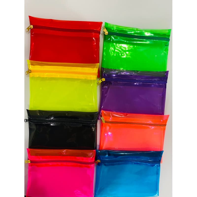 kit com 50 Unidades de Necessaire carteira Cristal neon,lindas cores tamanho (M) 20x16 CM, pra seu kit festa!