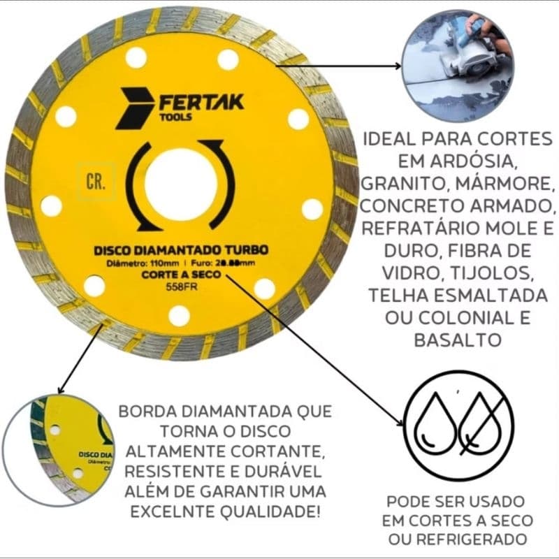 Kit Disco Diamantado Turbo 4x110mx20m Disco Maquita para Granito concreto Ceramica