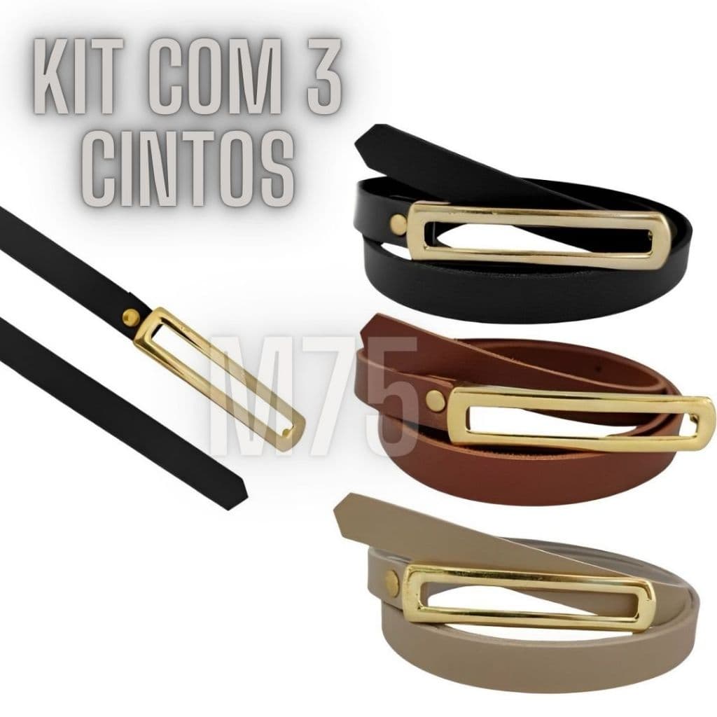 Kit 3 Cintos Feminino Fivela Dourada Moda Vestido Short Calça Alfaiataria