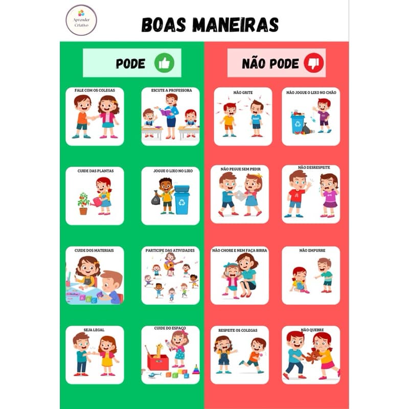 Regras-tamanho A4-boas maneiras-sala de aula-apoio visual-rotina