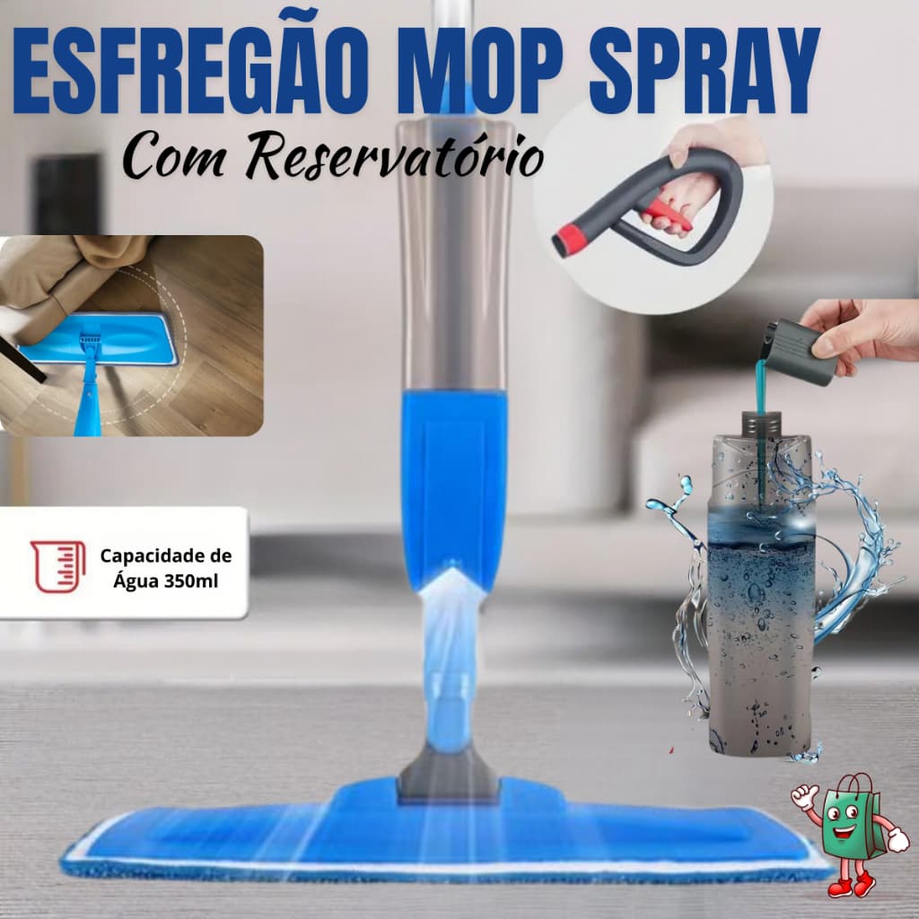 Mop Spray Rodo Esfregão Giratório 360 com Reservatório para Água, Desinfetante,  Limpeza, Casa