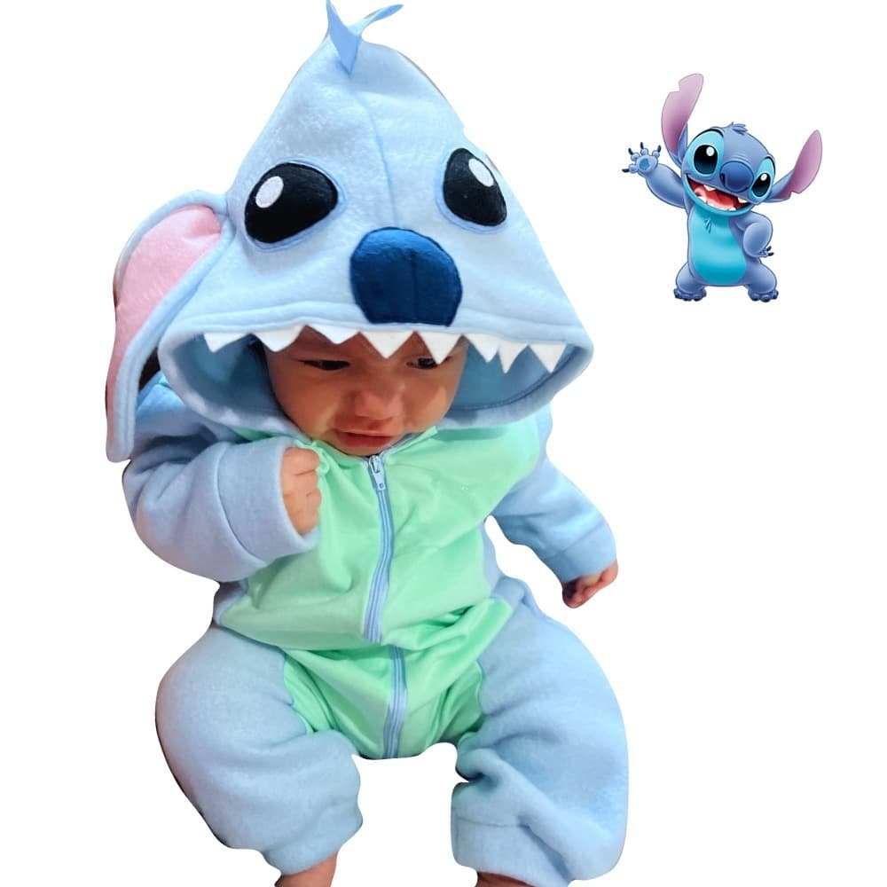 Pijama Stitch Feminino Masculino Longo Zíper Quentinho e Peluciado Infantil
