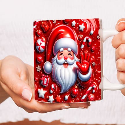 Caneca Natal Papai Noel Presente Natalino Enfeite Ceia Boneco de Neve Efeito 3D - 325ml