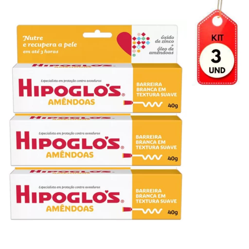 Kit 3 Pomada Preventivo Contra Assaduras Hipoglós Amêndoas 40g
