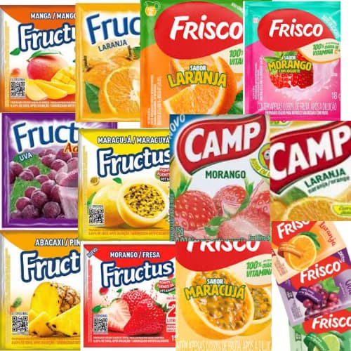 Refresco em Pó KIT 40 MIX de sabores marcas populares refresco sabores apti, frisco, camp, frutus
