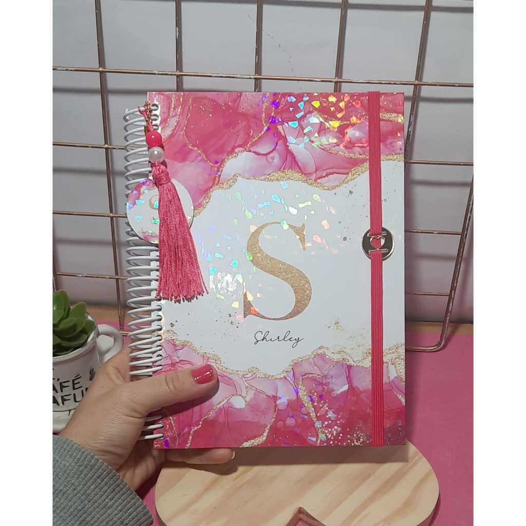 Agenda 2026 Alfabeto Inicial glamour Mármore com efeito na capa que brilha personalizada com nome