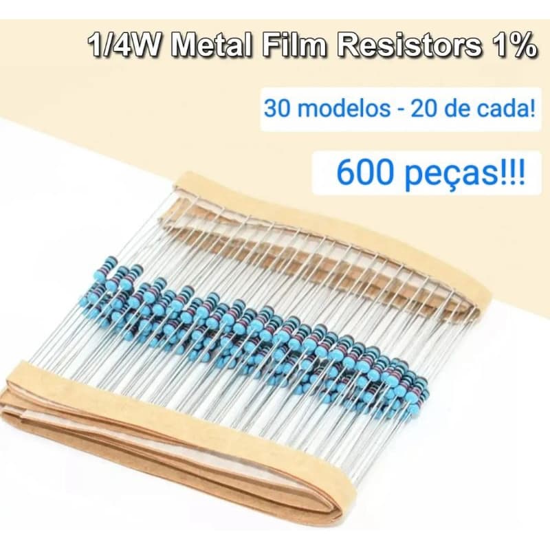 KIT RESISTOR 600 peças (30 modelos - 20 de cada) kit sortido, 30 valores, resistência de filme de metal