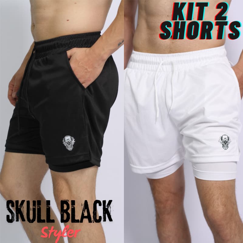 Kit 2 Bermudas Masculinas de Compressão 2 em 1 skull black