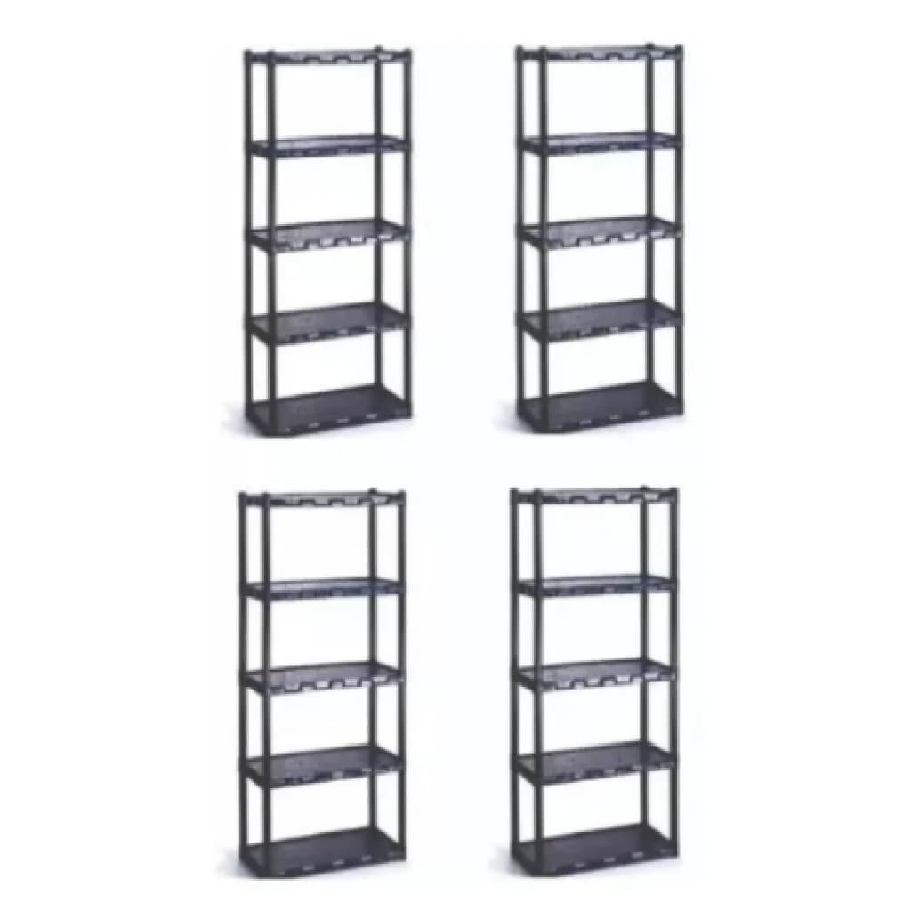 Kit 4 Estante Plástica Modular Organizadora Preta 5 Prateleiras