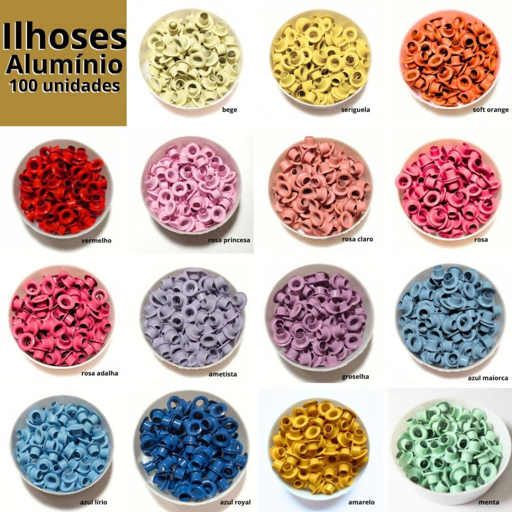 KIT 100 ILHOSES n.54 Alumínio - várias cores