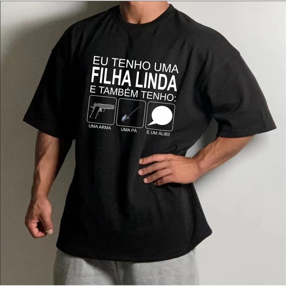 Camiseta Slim Premium Eu Tenho Uma Filha Frase Pai Confortavel Basica T-Shirt Unissex Algodao 30.1