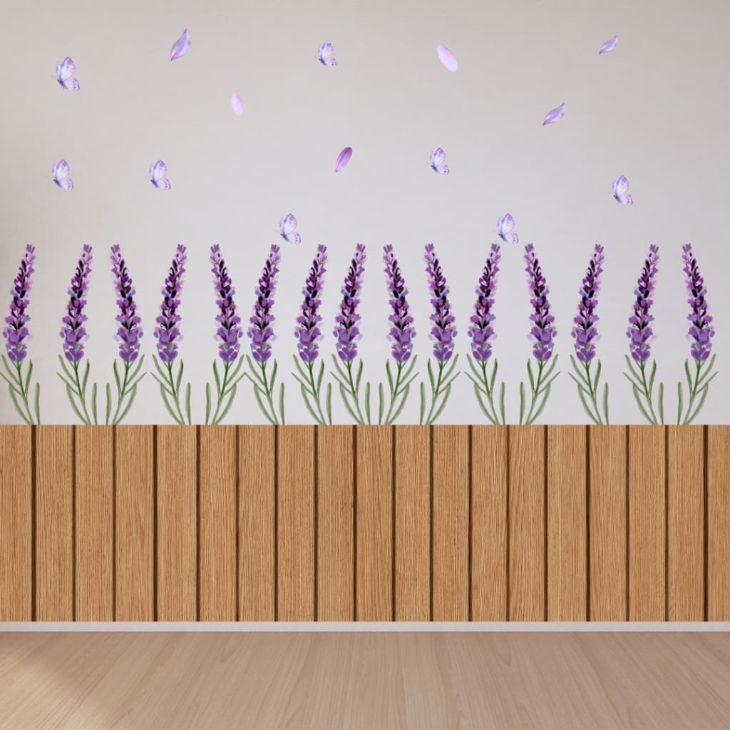 Adesivos de Parede Jardim Flores Lavanda Lilás Pétalas e Borboletas Decoração Quarto Menina