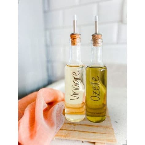 Kit 2 Galheteiros de Vidro 250 ml | Bico Dosador Cortiça | Vinagre | Azeite