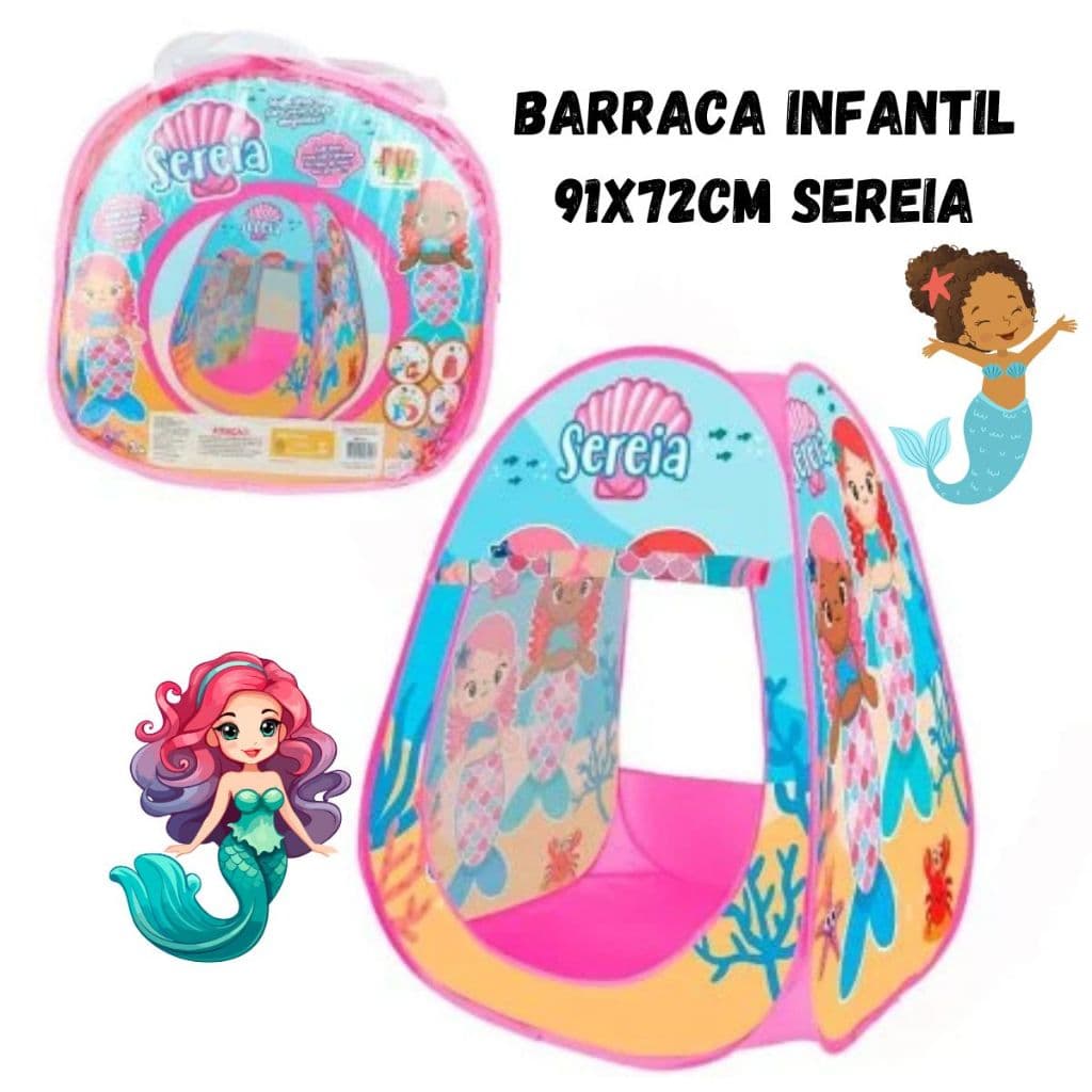 Barraca Infantil 91x72cm Sereia Dobrável Cabana Casinha Brinquedo Para Diversão