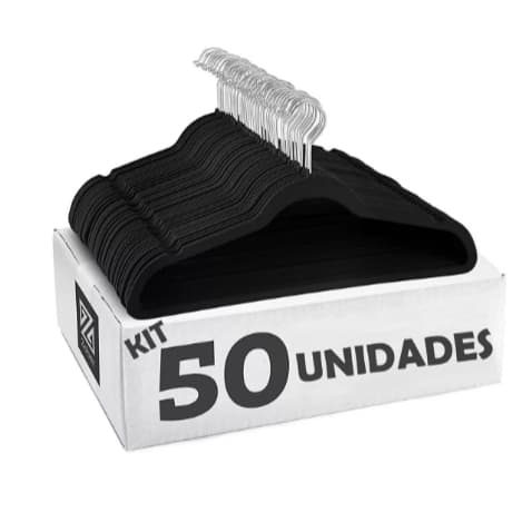 Cabide de Veludo Adulto 42cm Preto 50 pecas