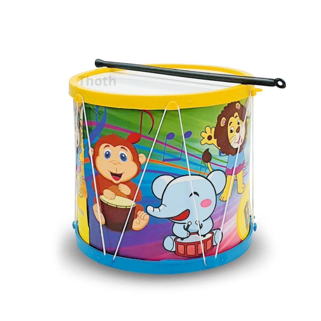 Bumbo Tambor Infantil Grande Animais Colorido Baqueta Bumbinho Instrumentos Brinquedo Educacional