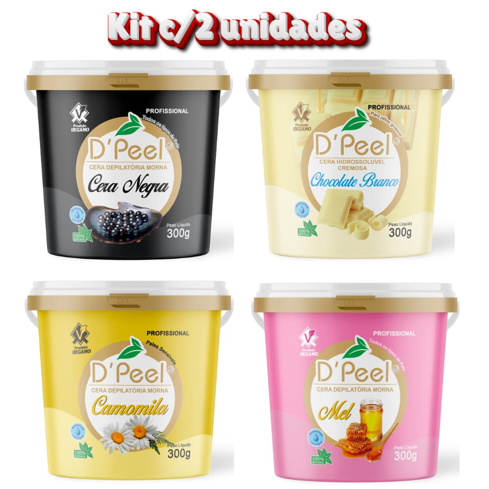 Kit c/2 Cera Vegana Depilatória D'peel de 300g Hidrossolúvel - Linha Profissional
