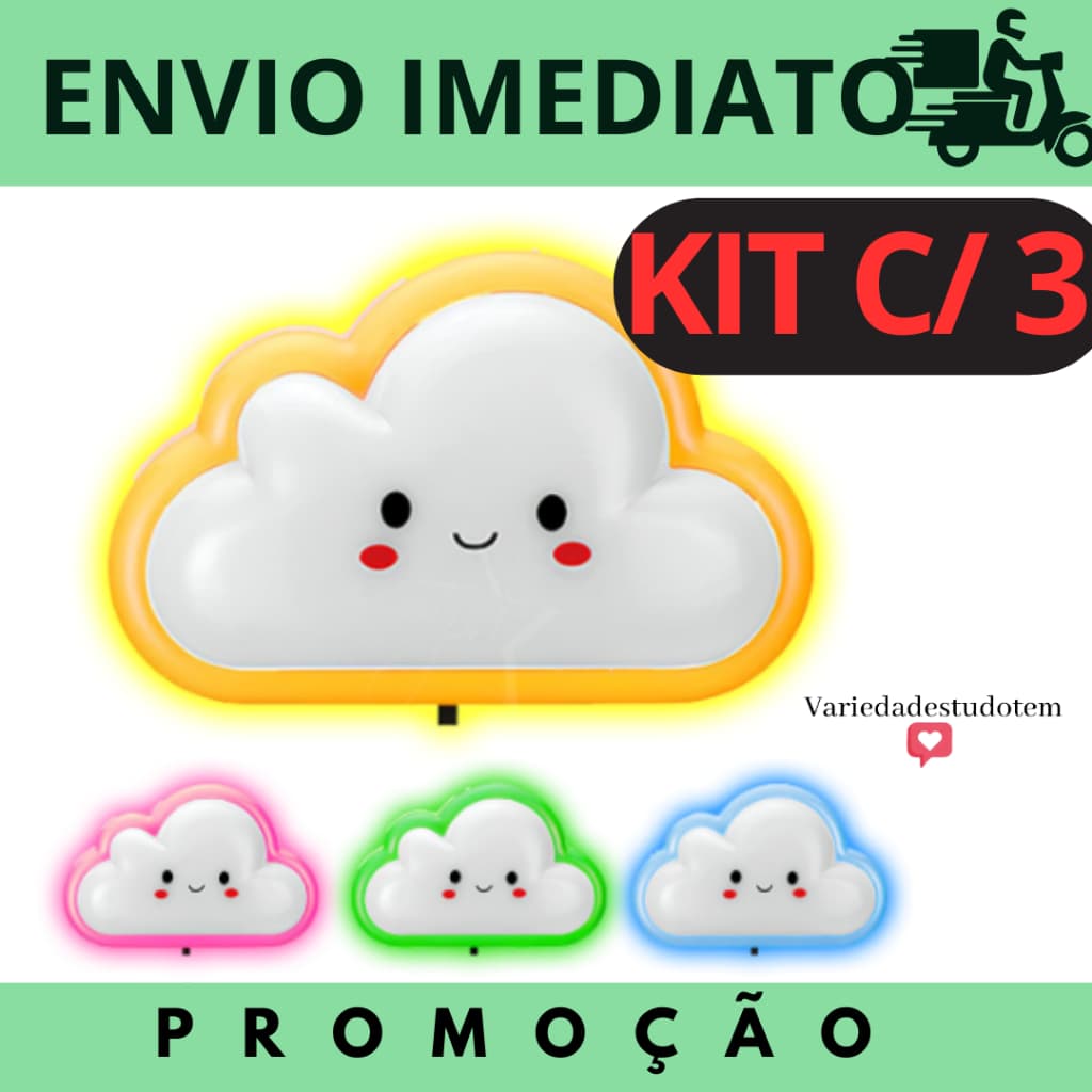 3 UNIDADES LUMINÁRIA INFANTIL ABAJUR NUVEM QUARTO BEBE LUZ LED NOTURNA AJUDA SONO ABAJOUR TOMADA BIVOLT