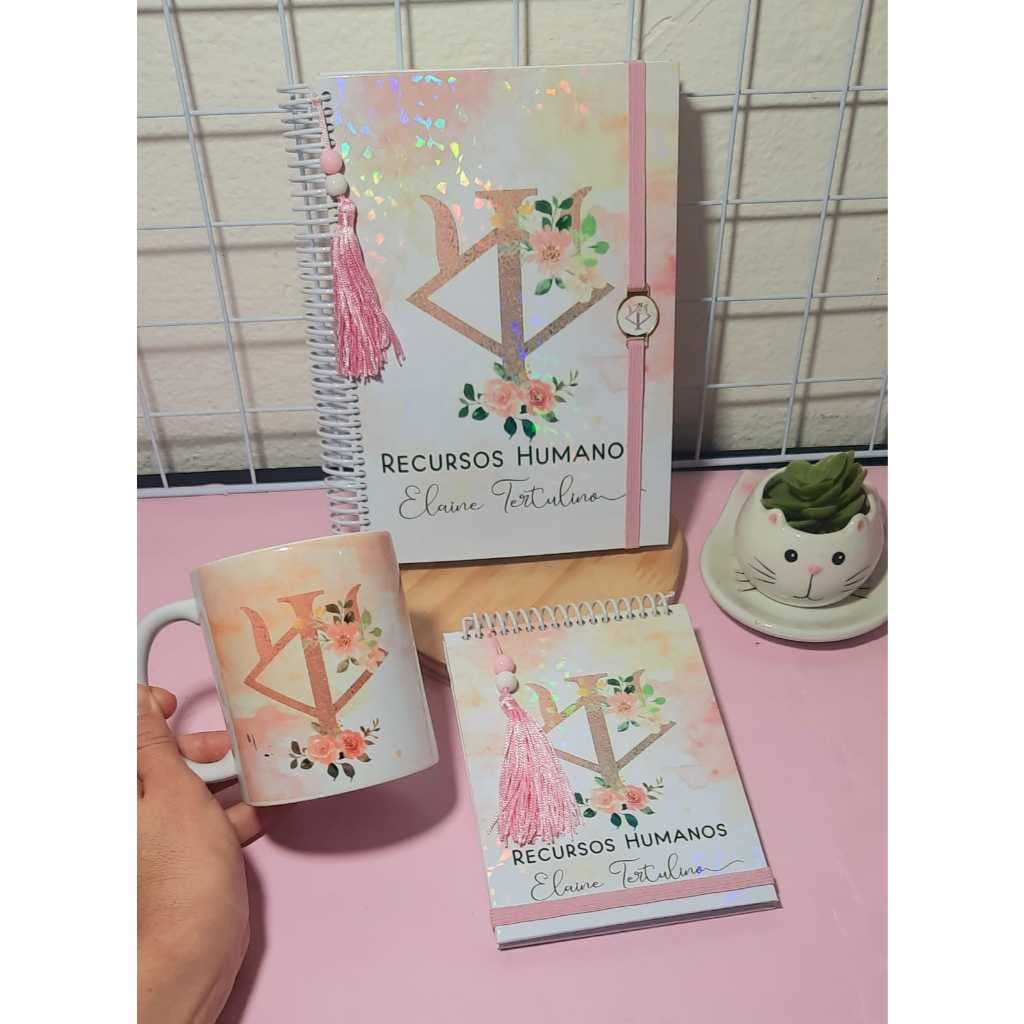 Kit agenda 2026 Profissões Floral luxo glamour exclusiva personalizado com nome