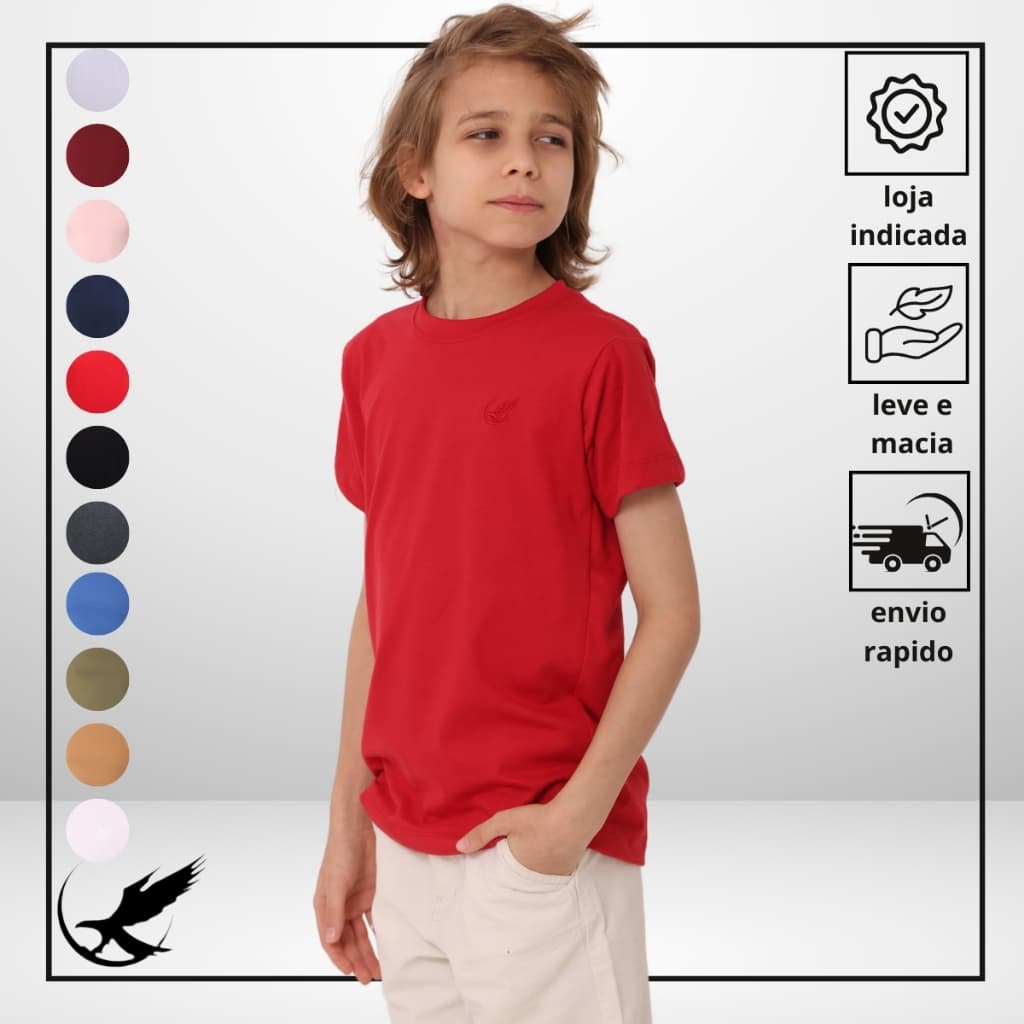 Camiseta Básica Infantil Juvenil Manga Curta 100%  Algodão Preium Tam: 4 ao 16 Unissex