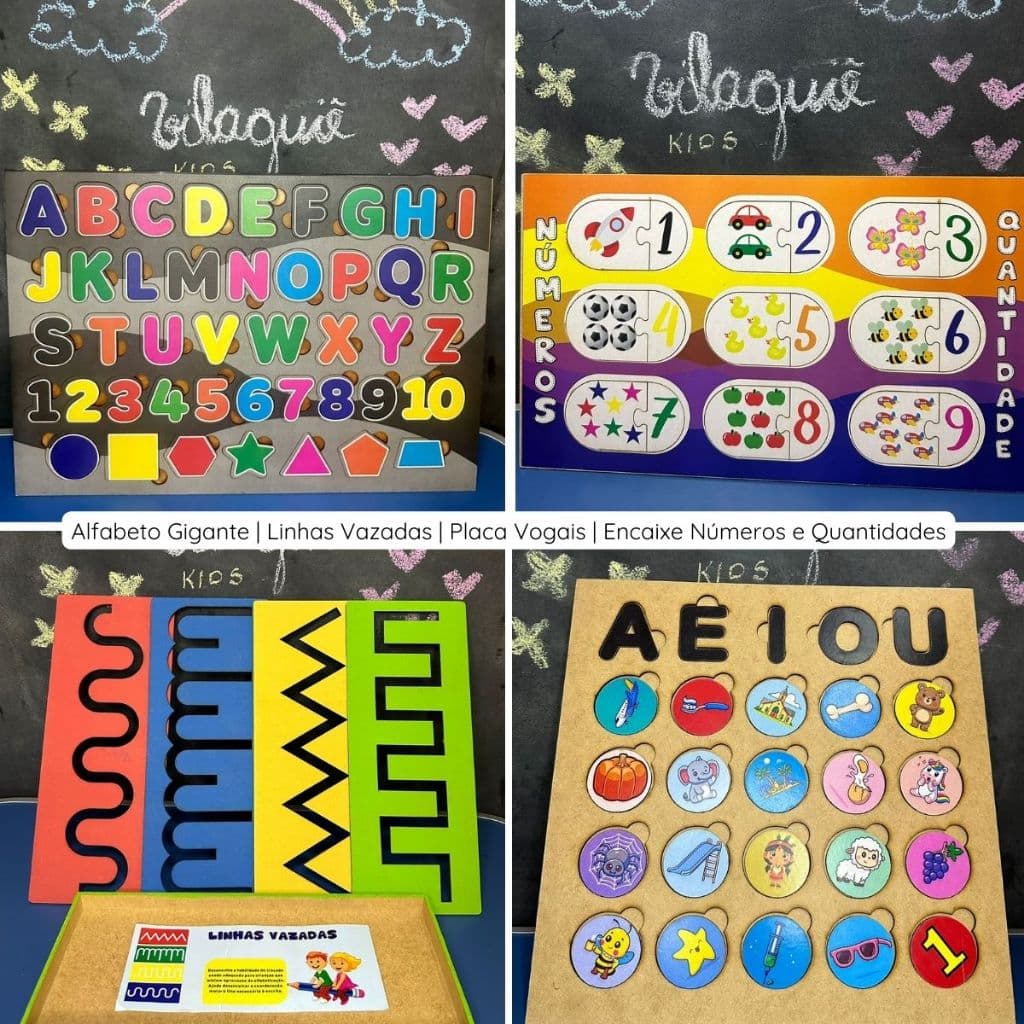 Kit Atividades Brinquedos Pedagógicos Educativos Madeira MDF- Alfabetização- Primeira Infância