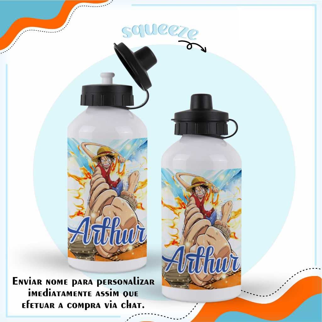 ONE PIECE | Garrafa de alumínio personalizada com nome 400 ml - garrafinha de água squeeze infantil