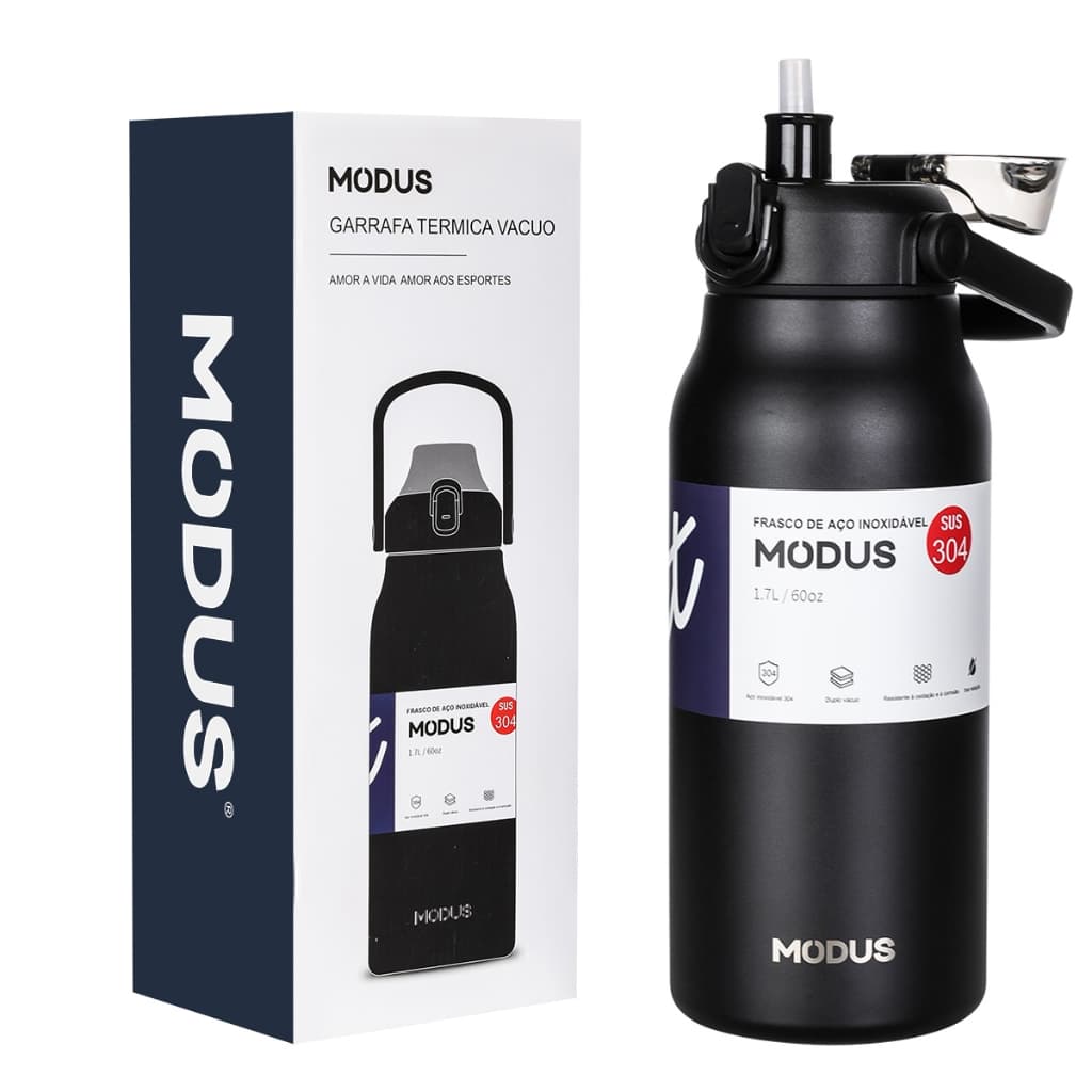Garrafa Térmica Aço Inoxidável 1700ML Isolada a Vácuo Grande Capacidade Com Canudo