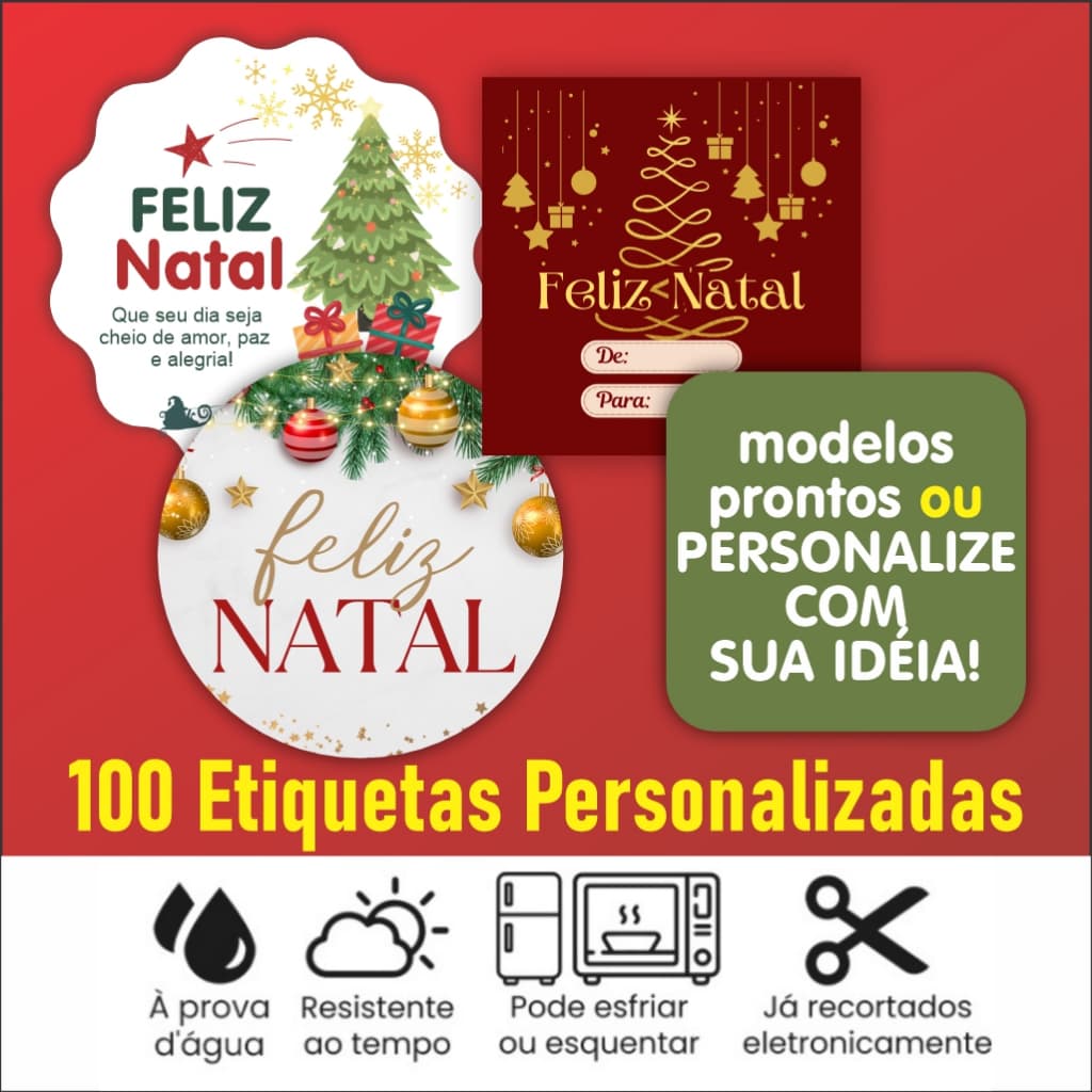 100 adesivos vinil personalizados de Natal - resistente e pode molhar - para presentes, rótulos e etiquetas
