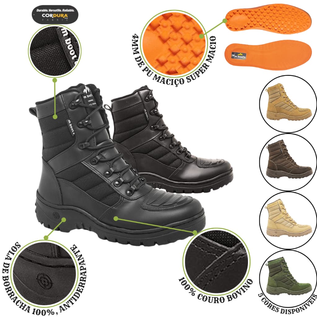 Bota Moto Coturno Motociclista MBOOTS COURO BOVINO Cano Alto MBRESISTER