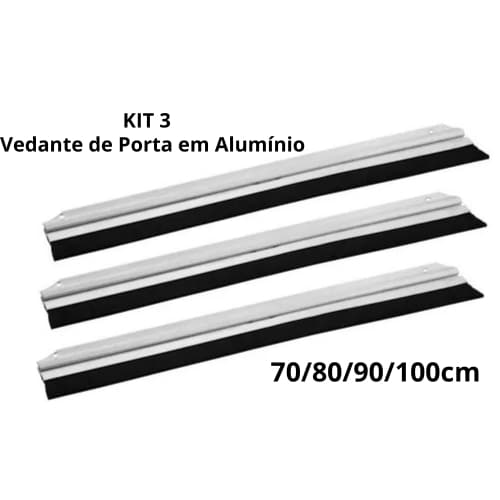 Kit 3 Rodo Veda Porta de Alumínio 70/80/90/100cm Protege contra insetos água e sujeira