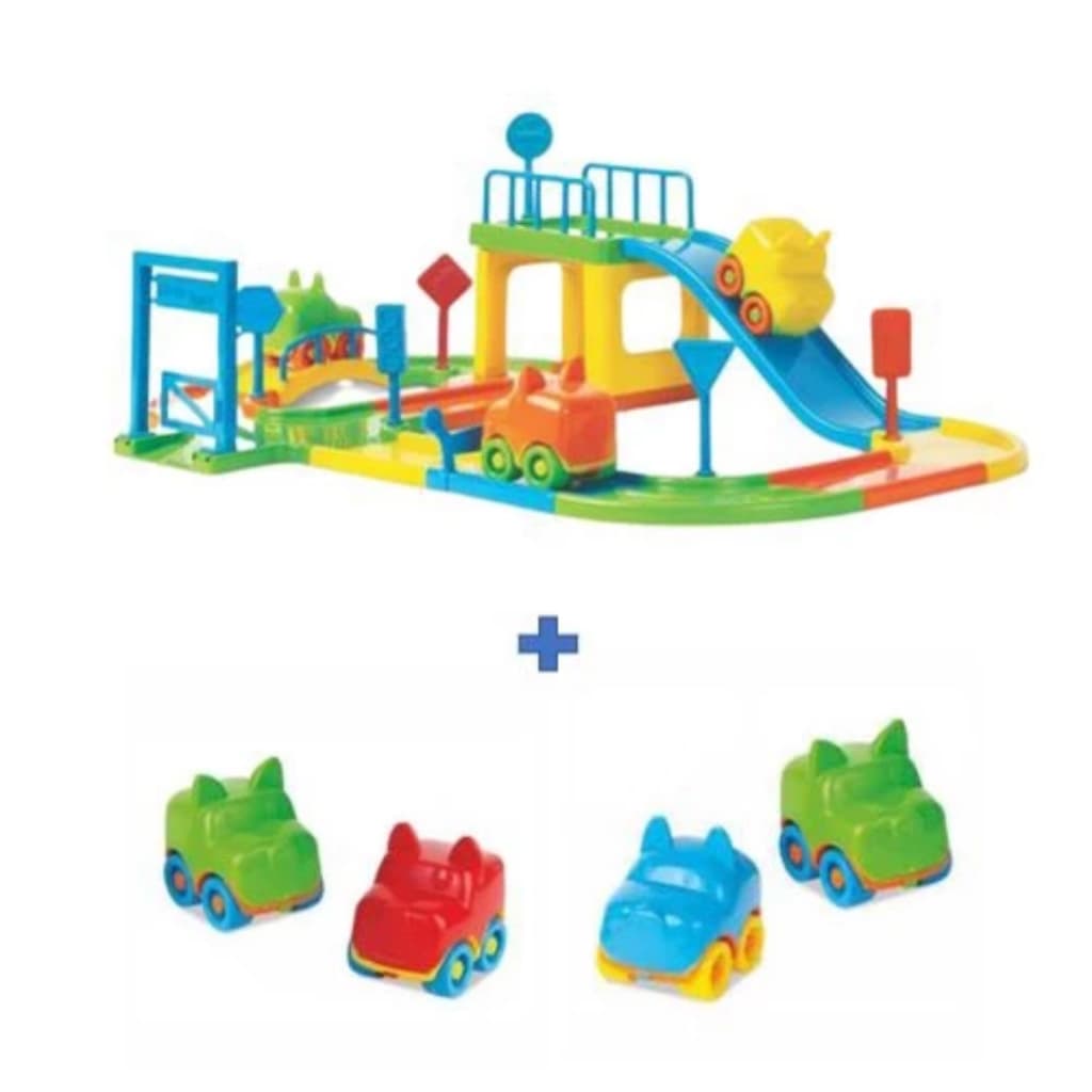Kit Pista e 6 Carrinhos sortidos Pista Compatível para brincar com Carrinhos Hot Wheels