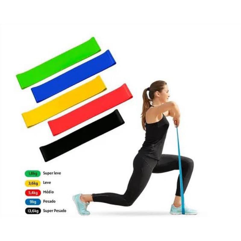 Kit 5 Faixas Elásticas Para Exercícios Multifuncional Yoga Fisioterapia e Treino