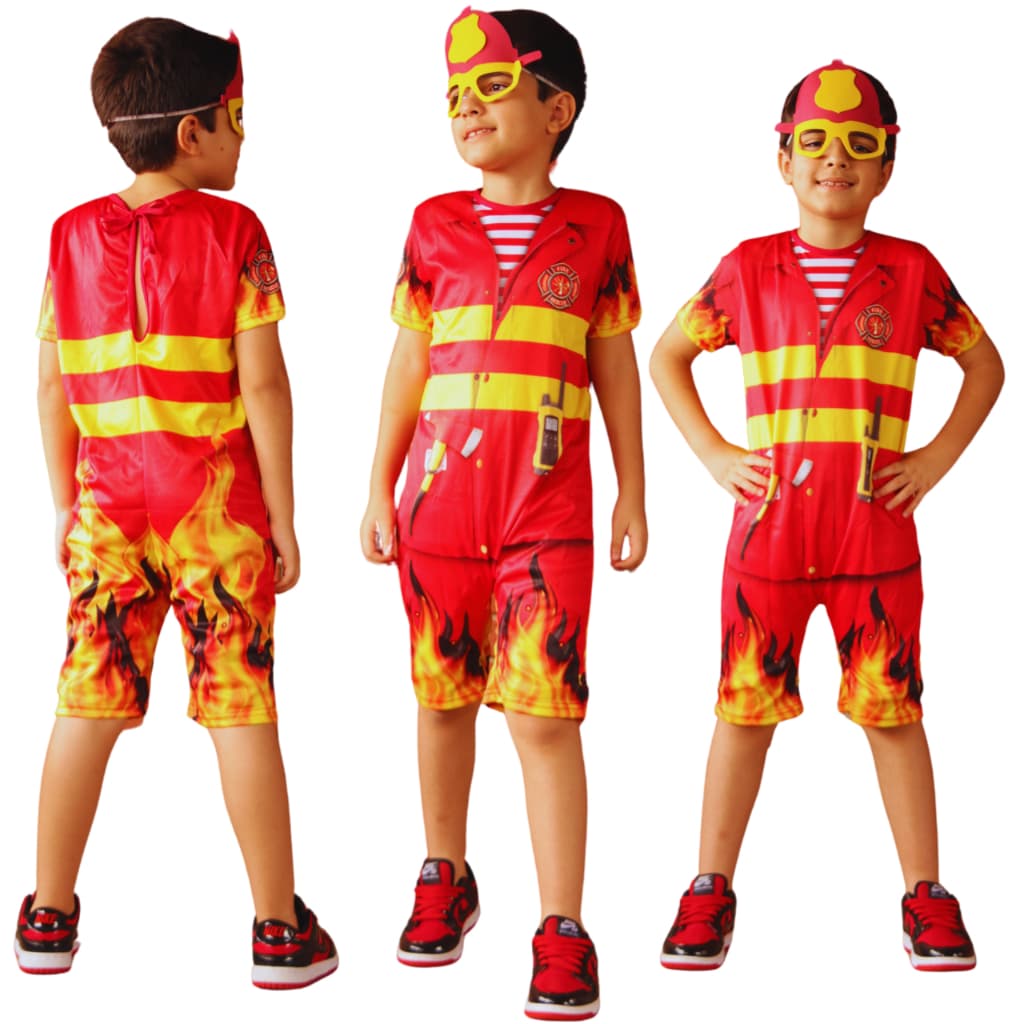 Roupa Infantil De Aniversário Fantasia de  Bombeiro Menino Com Máscara