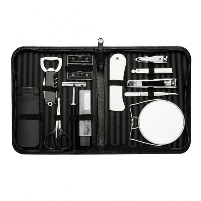 Kit Masculino Completo 12 Peças Praticidade e Estilo em Estojo de Couro Sintético