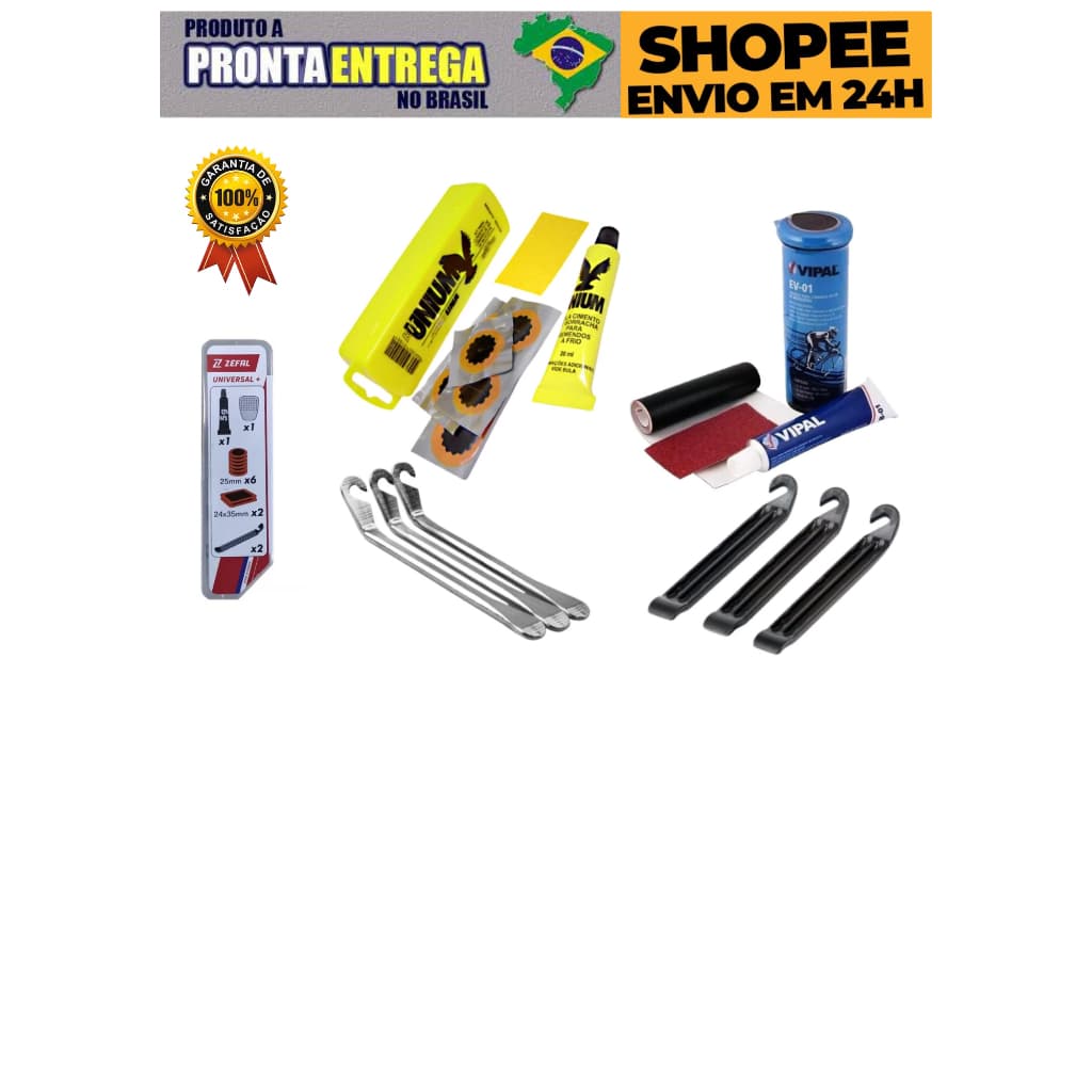 Kit Estojo De Remendo P/ Conserto Camara De Ar Bike Com Cola + Espátulas