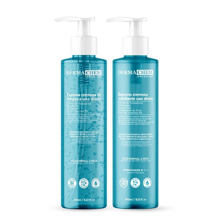 Kit Duplo de Espumas Faciais de Limpeza e Esfoliante para Uso Diário