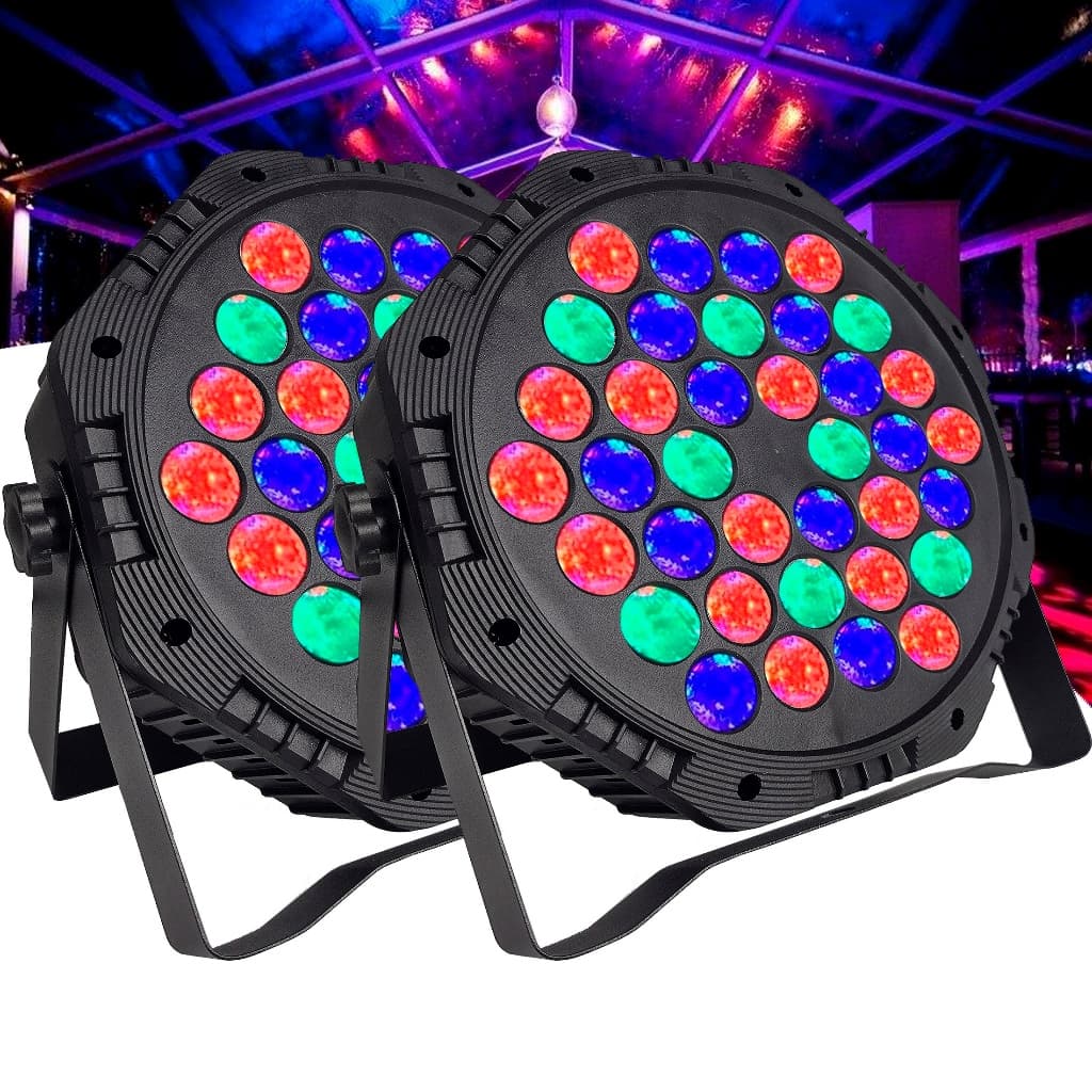 Kit 2 Canhão Refletor 18 Leds/36 Leds Jogo de Luz Par RGB Strobo Iluminação Dj Balada Festa Bivolt