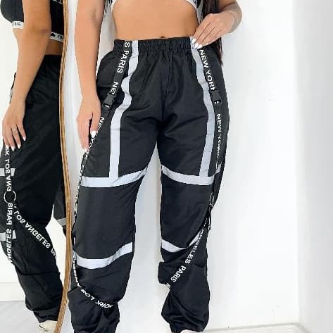 CALÇA JOGER FEMININA REFLETIVO FITAS- MODA URBANA GRINGA 2024