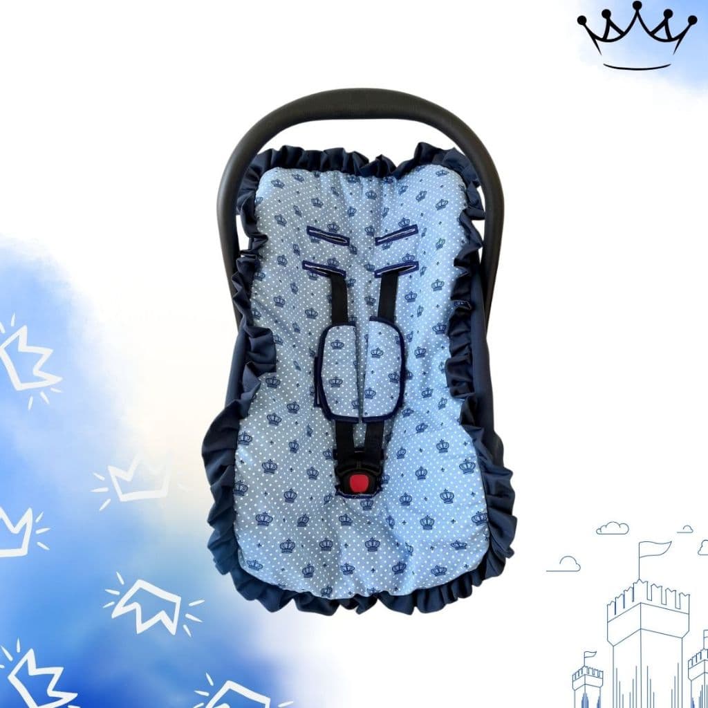 Kit para bebê conforto 3 peças Coroa Azul Galzerano Burigotto Universal capa + protetores cinto