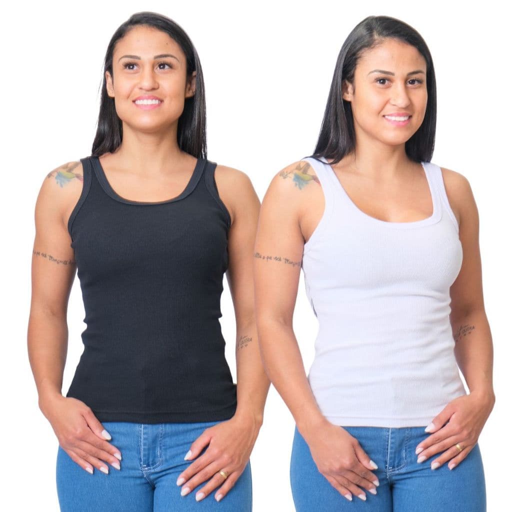 Kit 2 Regatas Feminina Canelada Algodão e Elastano