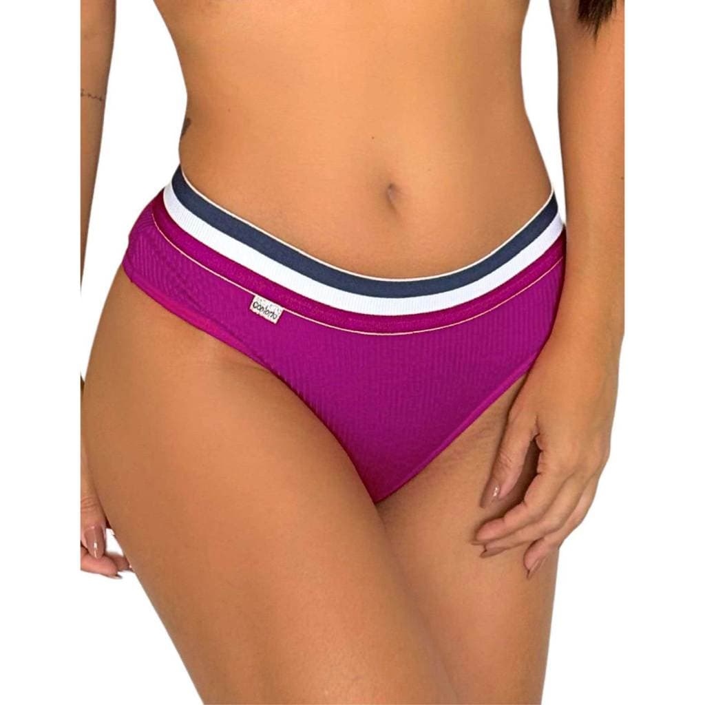 Kit 5 calcinha canelado feminina conforto em malha canelada macia lisa elastico listrado qualidade