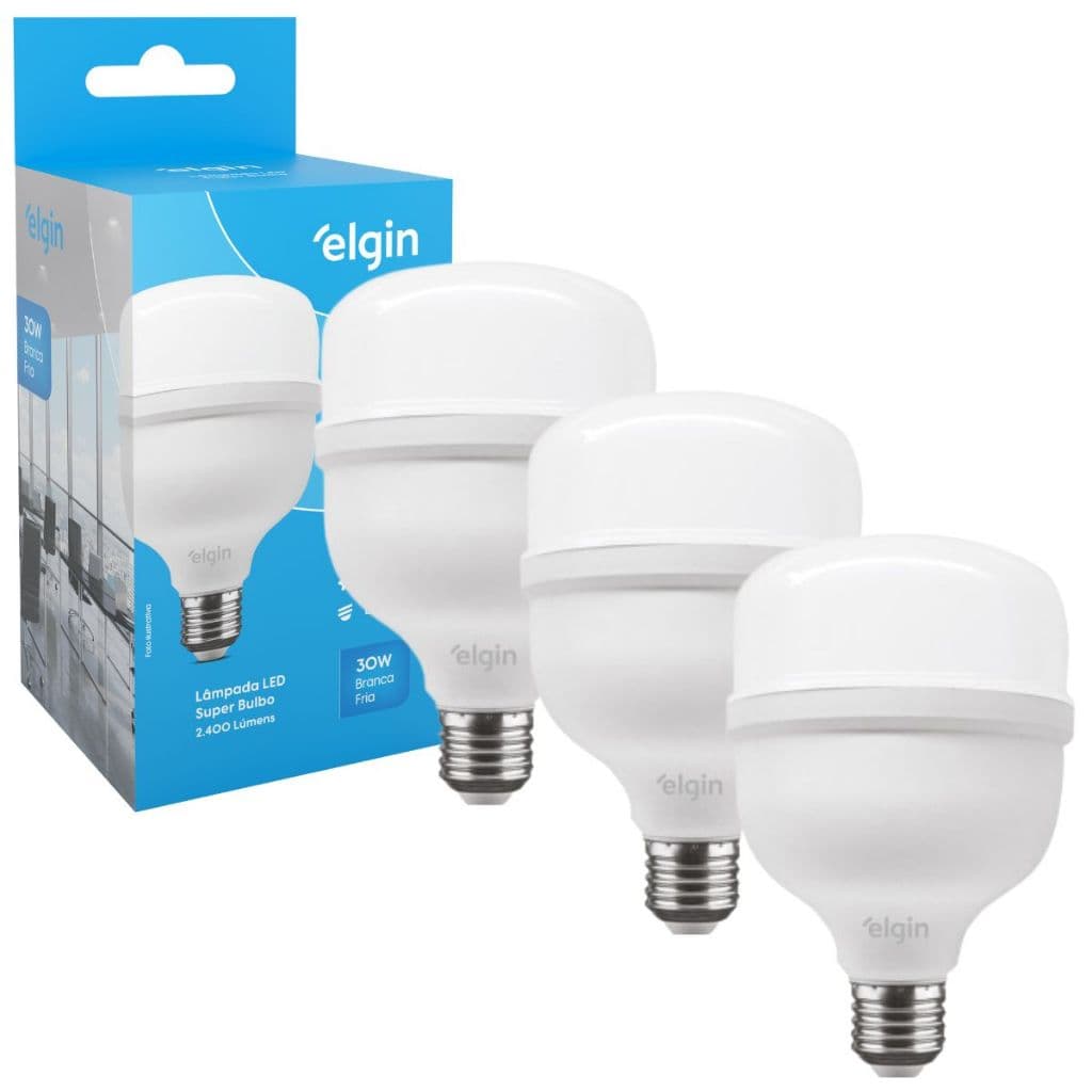 Kit 3 Lâmpadas Super Bulbo Alta Potência Led 30w 6500k - Elgin