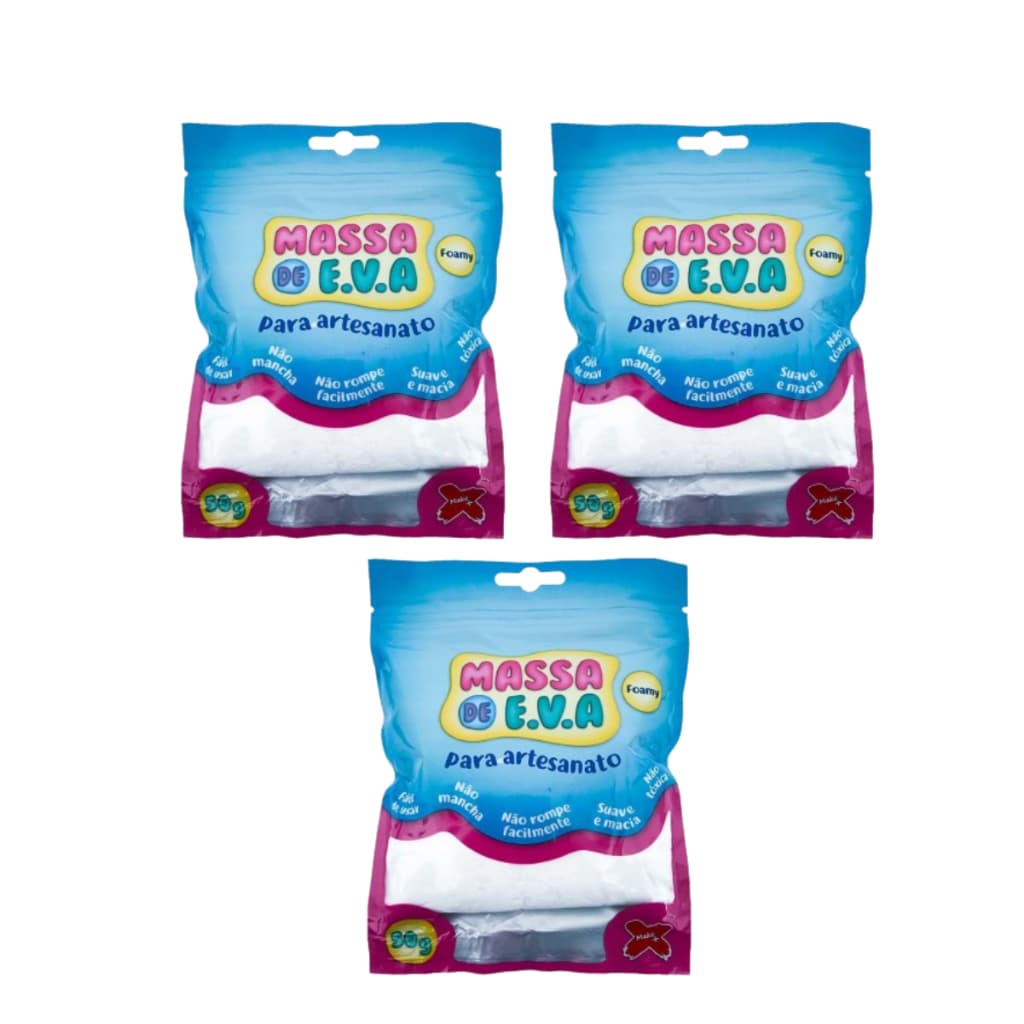 Kit 3 UND Massa de EVA Branca 50G Artesanato Modelar Make+