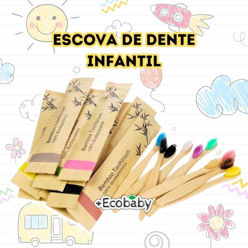 Escovas de Dente em Bambu kit ecológica infantil Embalagem Individual (Cores Aleatórias)