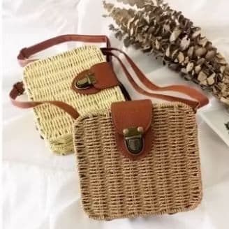 Bolsa de Palha Quadrada Marrom Claro