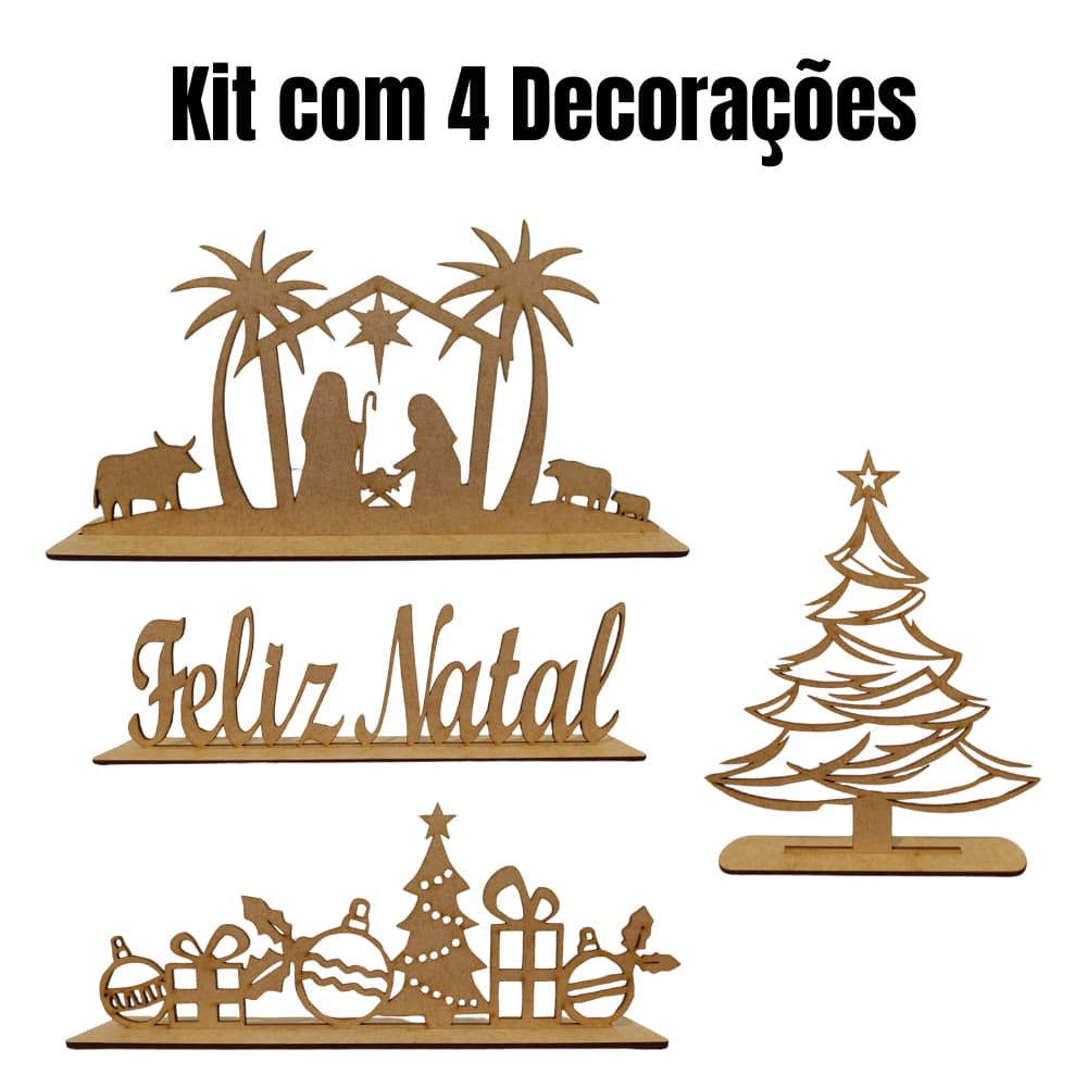 Frase Decorativa Feliz Natal com Base para Sala, Mesa e Ambientes