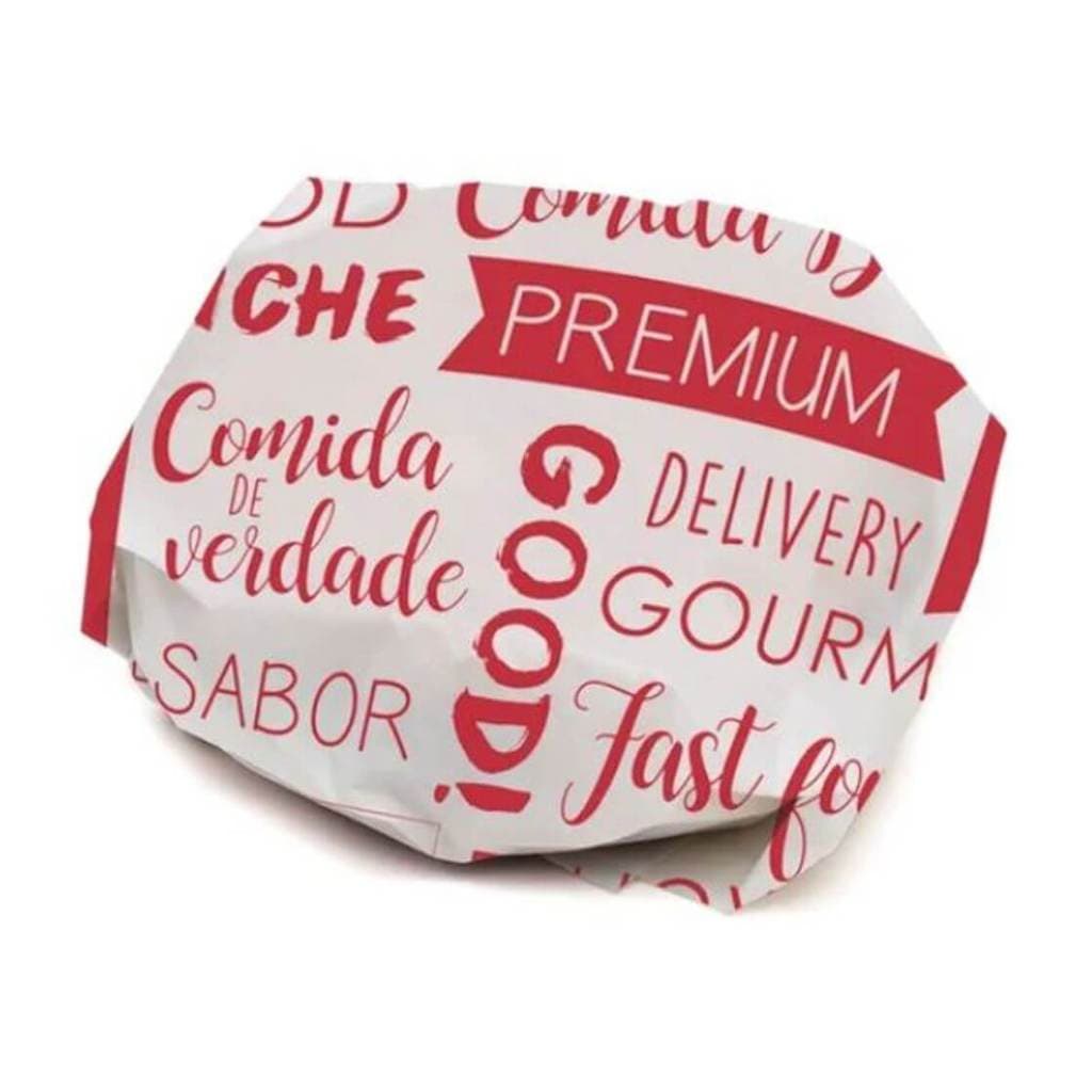 Folha Papel Manteiga para Sanduiche Impressão Vermelha 35x25cm Embalagem com 100