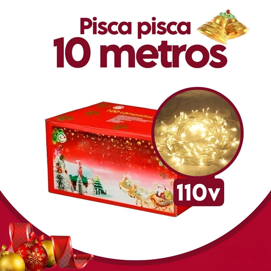 Pisca Pisca Natal Cordão 100 Leds 10m 8 Funções Cor Branco Quente 110v